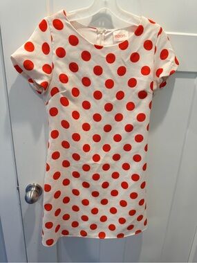 Moon Orange Polka Dot Shift Dress Small Retro Mod Short Sleeve